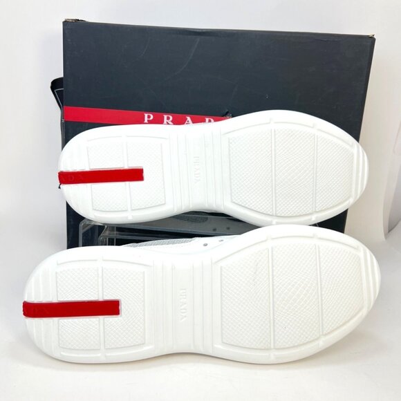 Prada Americas Cup Sneakers Women Bianco Argento Patent Leather Sneakers Size 40 - Picture 7 of 13